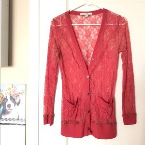 Salmon Pink Lace Button Up Cardigan 💗💓